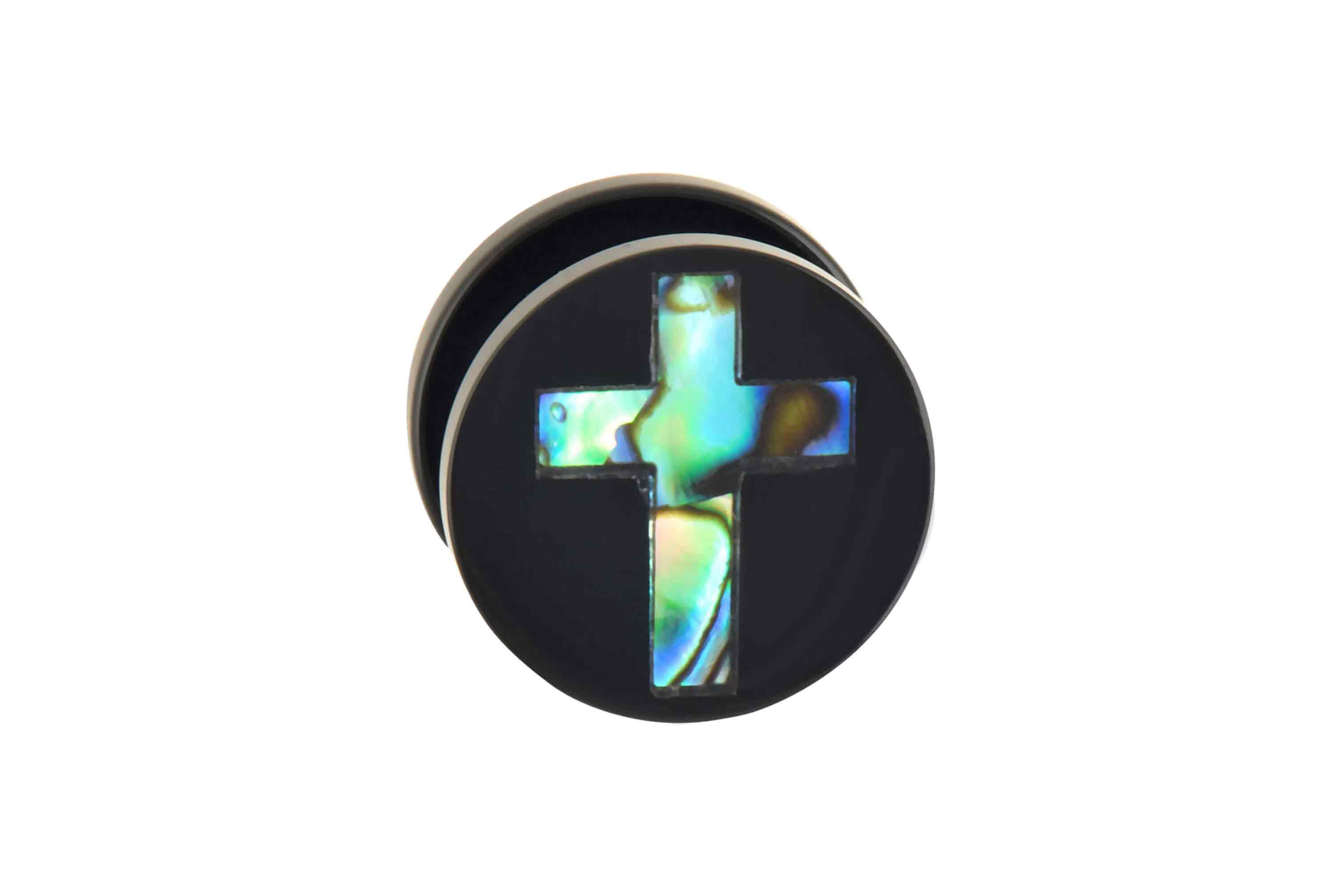 Acryl Plug mit Abalone-Muschel KREUZ ++SALE++ von Piercingline